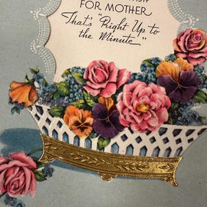 FREE SHIP: Vintage MOTHER Birthday Card w/Pretty Pink Roses, Cutout Window, 1950s Font Florals Spring  Unused | Ephemera | Letter Stationery