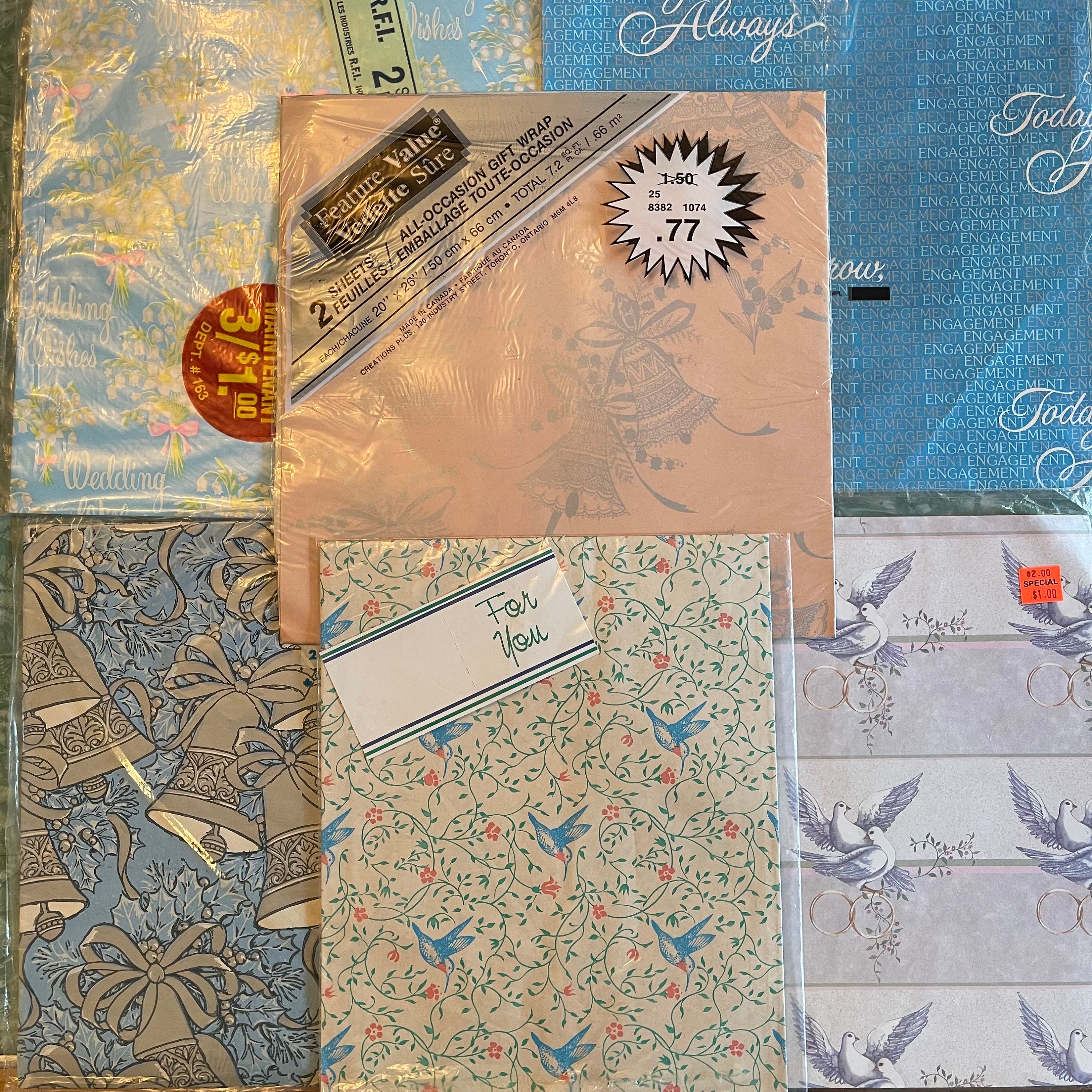 Papier Cadeau Set avec Ruban et Étiquette,Ecologique Feuille,Papier