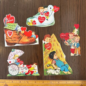 LIVRAISON GRATUITE - Cartes de Saint-Valentin vintage comptines garçon et fille vendues séparément Découpes mignonnes rétro éphémères salle de classe romantique