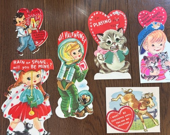 FREE SHIP - Vintage Flocked or Glitter Deluxe, Fancy Large Valentine Cards Sold Separately Die Cuts Cute Retro Ephemera Romantic Classroom