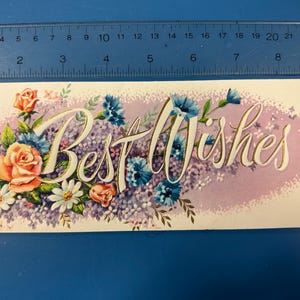 LIVRAISON GRATUITE : carte de voeux d'anniversaire « Meilleurs voeux » de luxe vintage avec fleurs roses et violets printemps inutilisé | Éphémères | Papeterie à lettres
