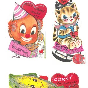 Printable Authentic Vintage Valentine Cards - Printable - Collage - Children - Scanned - Clown - Cat - Corny