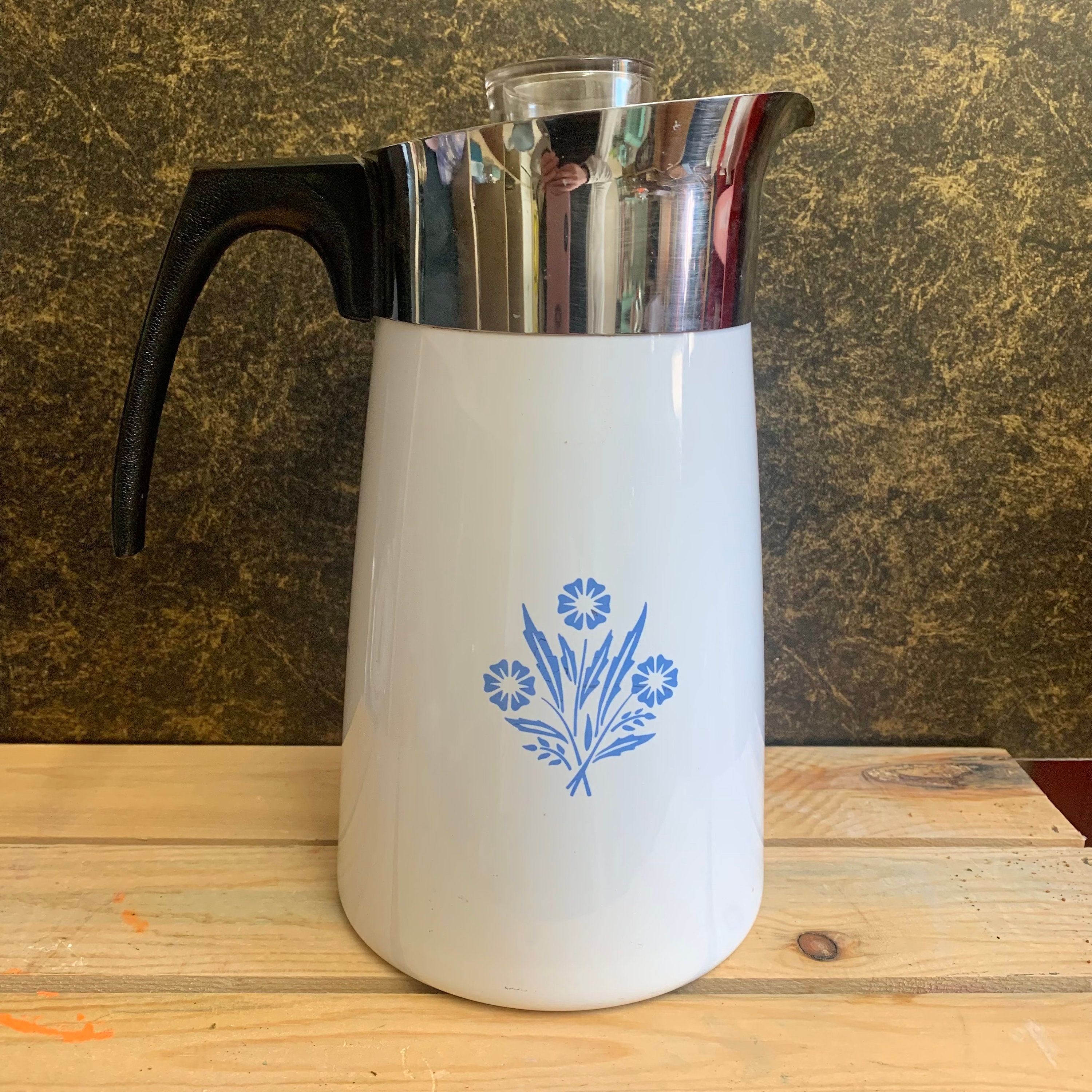 【USED美品】  ブルーフラワー　コンポート Vintage Corningware Blue Corn Flower Stove-top 10-cup Coffee