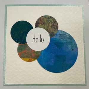 BONJOUR! Carte de vœux - Art de collage multicouche original unique en son genre utilisant des papiers peints faits à la main