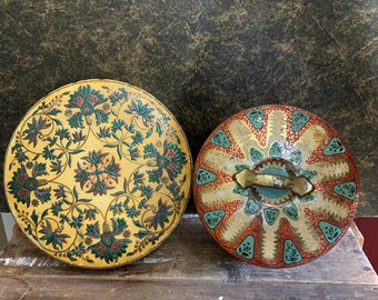 Choice of 2 Large Vintage Grey and Dunn Round Floral Biscuit Tins - Some Wear (See the Photos and Descriptions). Made in Scotland.