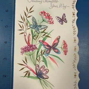 LIVRAISON GRATUITE : carte de voeux « Sending Warm Thoughts » vintage avec papillons et fleurs inutilisé | Éphémères | Papeterie à lettres