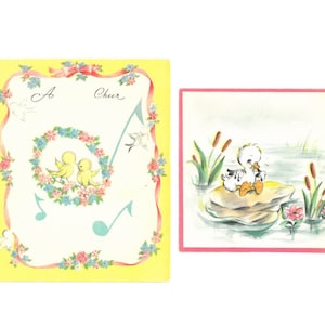OSTERN & Küken - Digitale authentische Grußkarte Gescannte Bilder - Süße schwimmende Enten, Frühlingskarte zum Ausdrucken