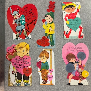 LIVRAISON GRATUITE - Vintage Boy Strong Bold Valentine Cards vendues séparément Découpes mignonnes rétro éphémères romantique salle de classe