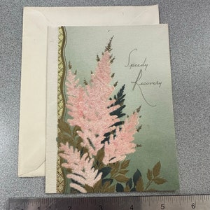 LIVRAISON GRATUITE : vintage Get Well Card w/Glittery Florals. Bouquet en relief de jolies fleurs et polices cool des années 1940.