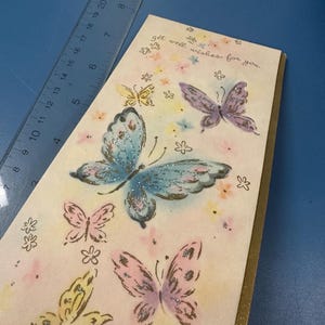 LIVRAISON GRATUITE : carte de voeux papillons vintage se rétablissant bientôt en vélin avec paillettes inutilisé | Éphémères | Album | Lettre | Correspondant | Papeterie