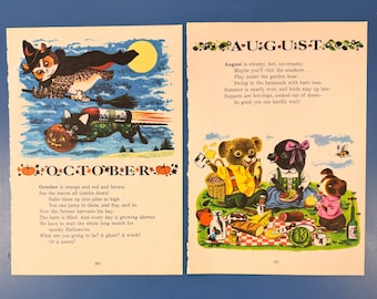 Calendario vintage "Meses Alegres del Año" - Richard Scarry y Patricia Scarry - Calendario anual completo sin fecha con ilustraciones mensuales para libros infantiles