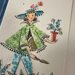 LIVRAISON GRATUITE : carte d'anniversaire de jardinier vintage avec pots de fleurs roses, police de caractères fille printemps inutilisé | Éphémères | Papeterie à lettres