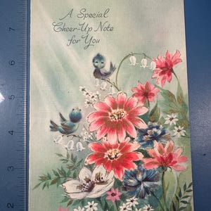 LIVRAISON GRATUITE : carte de voeux de rétablissement vintage bleuets et fleurs roses inutilisé | Éphémères | Lettre | Correspondant | Papeterie
