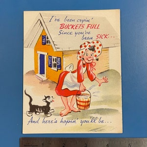 LIVRAISON GRATUITE: Énorme carte dépliante vintage Get Well avec chat - Inutilisé | Journal Ephemera | Album | Collage | Correspondant | Papeterie