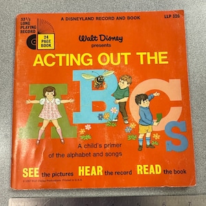Disco e livro vintage &quot;Acting Out the ABCs&quot; da Disneylândia 33 Vinil 1967 EUA