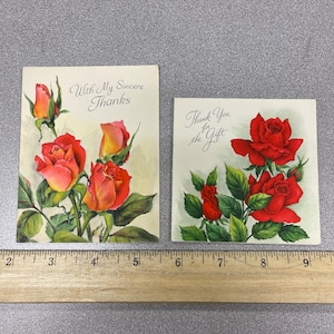 LIVRAISON GRATUITE: paire de bouquet vintage de roses rouges Cartes de vœux de remerciement, florales, romantiques, illustrations | Éphémères | Album | Papeterie