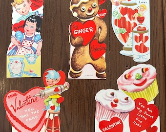FREE SHIP - Vintage Baking Cupcakes Cake Cookies Gingerbread Valentine Cards Sold Separately Die Cuts Cute Retro Ephemera Romantic Classroom