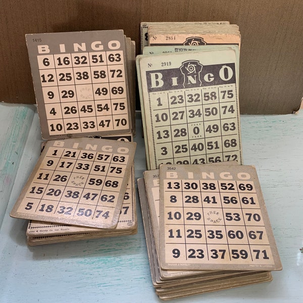 Huge Lot of 50 Vintage Bazaar & Novelty Brand Bingo Cards - Heavy, Thick Card. Measure Approximately 4.5” x 6”