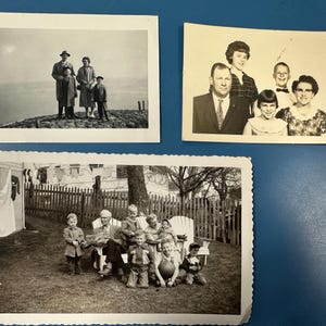 Lot of 3 Vintage FAMILY Photos 1950s Authentic Antique Photographs w/Date Stamps Black & White Boy Girl Together Mom Dad Fancy Photography