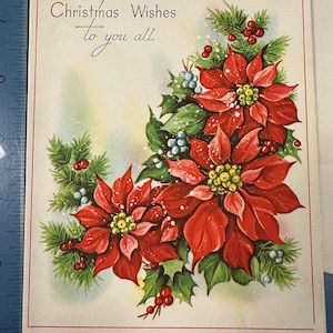 LIVRAISON GRATUITE : poinsettia de Noël vintage + carte de voeux du Nouvel An Éphémères inutilisés des fêtes de fin d'année | Lettre | Papeterie Noël Noël