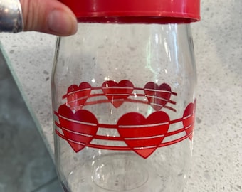 Vintage 1980s Glass Jar with Red Hearts - Carlton Valentines Decor