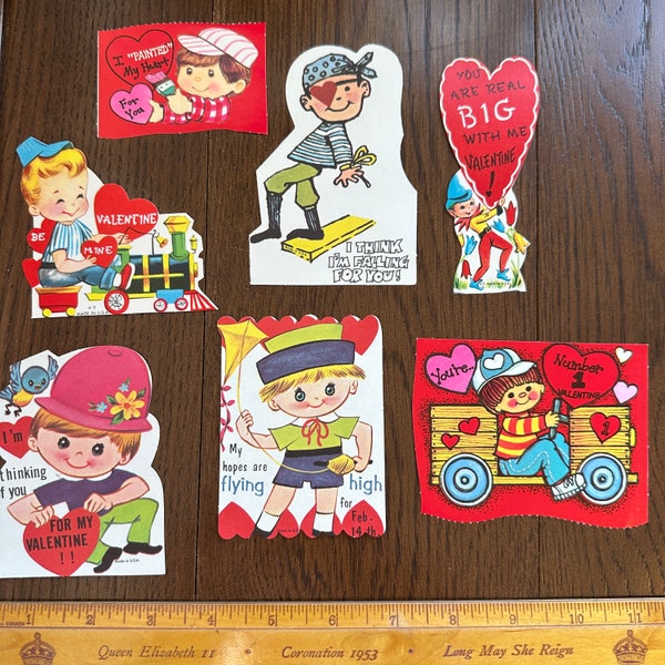 FREE SHIP - Vintage Boy / Children Valentine Cards Sold Separately Die Cuts Cute Retro Journal Ephemera Scrapbook Romantic Classroom