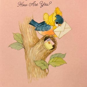LIVRAISON GRATUITE : vintage rose avec BlueBird et boîte aux lettres de tronc d'arbre, carte de voeux courrier postal sans utilisation | Éphémères | Lettre |  Papeterie