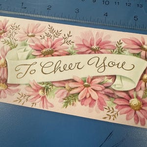 LIVRAISON GRATUITE : carte de voeux de guérison vintage de luxe fleurs roses et banderole, métallisé inutilisé | Éphémères | Lettre | Correspondant | Papeterie