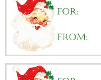 Vintage Santa Gift Tags: Retro Rosy Cheeks Design (Printable PDF)