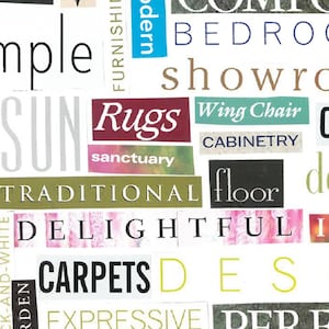 70+ Collage Words From Magazines - Home Decor, Renovation, Decorating Organization, Mood, Design, Planning, Decoupage, Vision Board Printable