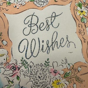 LIVRAISON GRATUITE : carte d'anniversaire vintage avec petite fille robe ailes d'ange + fleurs blanches pêche printemps inutilisé | Éphémères | Papeterie à lettres