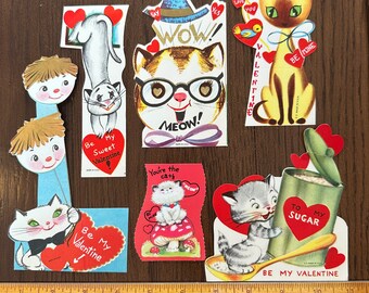 FREE SHIP - Vintage Cat and Kitten Meow Sugar Cute Valentine Cards Sold Separately Die Cuts Cute Retro Ephemera Romantic Classroom