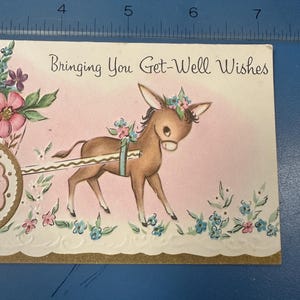 LIVRAISON GRATUITE : chariot de fleurs vintage de luxe et carte de voeux de rétablissement avec un âne inutilisé | Éphémères | Album | Lettre | Correspondant | Papeterie