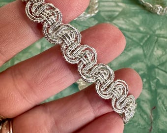 Vintage Decorative Metallic Silver Cord Trim - Woven, Shiny, Sparkly Sewing Notion NOS - By The Yard
