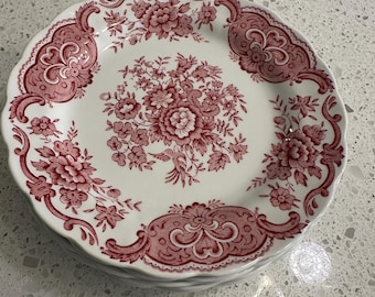 Vintage Ridgeway Staffordshire England Red Windsor Dessert/Side Plates w/Scalloped Edges