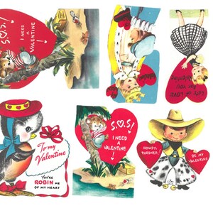Digital Authentic Valentine Cards - SIX CARDS - Digital Download - Bluebird - Ephemera - Collage - Hearts - Cowboy - Flowers Printable