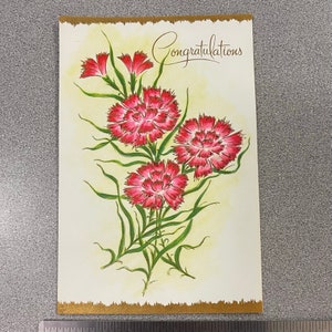 LIVRAISON GRATUITE: Carnation & Metallic Gold Floral vintage Birthday - | inutilisé Junk Journal Ephemera | Album | Collage | | de correspondants Papeterie