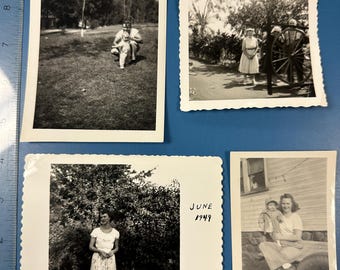 Lot of 4 Vintage Photos of Women 1940s 50s Authentic Antique Photographs Date Stamps Black & White Son Daughter Sister Boy Girl Photography