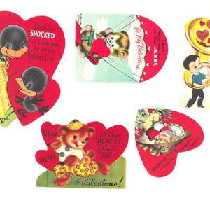 Adorables tarjetas de San Valentín vintage auténticas digitales - Cinco imágenes Descarga digital Ephemera Collage Ilustraciones vintage escaneadas imprimibles