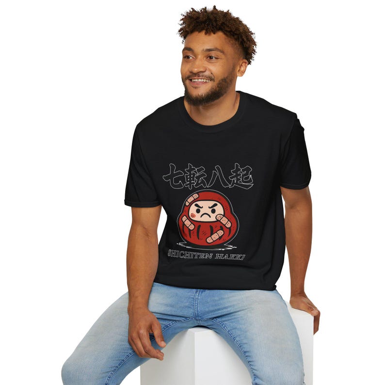 Never Give Up! (SHICHITEN HAKKI) ,Japanese Daruma ,Unisex Softstyle T-Shirt image 3