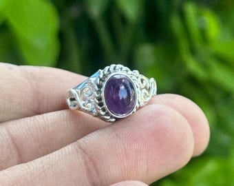 Handmade Amethyst Sterling Silver Ring: Boho Filigree Gemstone Jewelry