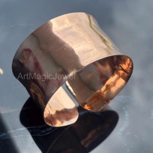 Handcrafted Wide Copper Cuff Bracelet: Adjustable Unisex Bangle