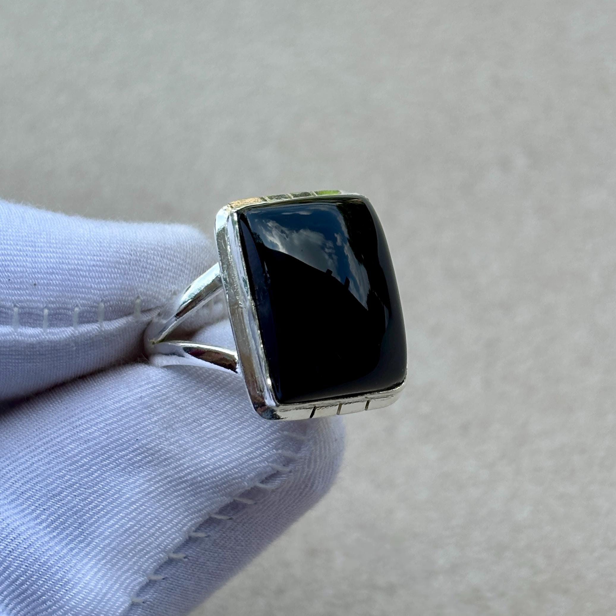 Vintage Sterling Silver Square Onyx Ring - Etsy