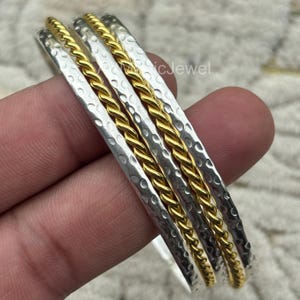 Hammered Sterling Silver & Gold Plated Bangle Set: Boho Stacking Bracelets