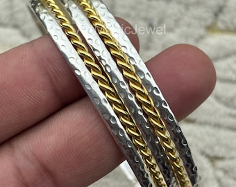 Hammered Sterling Silver & Gold Plated Bangle Set: Boho Stacking Bracelets