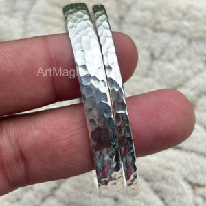 Hammered Sterling Silver Stacking Bangles: Minimalist Boho Set of 2