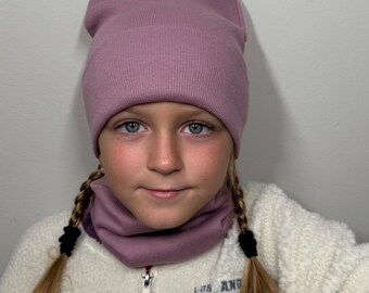 Kids Knit Beanie & Snood Set| Soft Cotton Winter Hat for Children |Toddler  gift