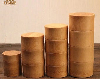 Handmade Natural Bamboo Tea Caddy, Round Storage Canister With Lid, Small Kitchen Jar, Portable Travel Container, Housewarming Hostess Gift
