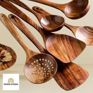 Handmade Teak Wooden Cooking Utensil Set: Non-Stick Spoons, Spatulas