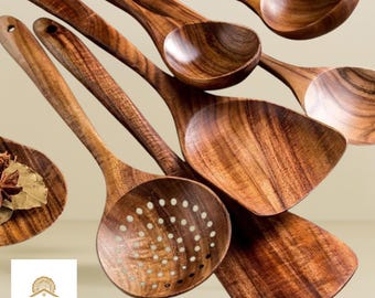 Handmade Teak Wood Cooking Utensil Set: Eco-Friendly Kitchen Tools